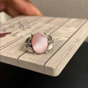 Sterling Silver Pink MOP Floral Ring Sz 8